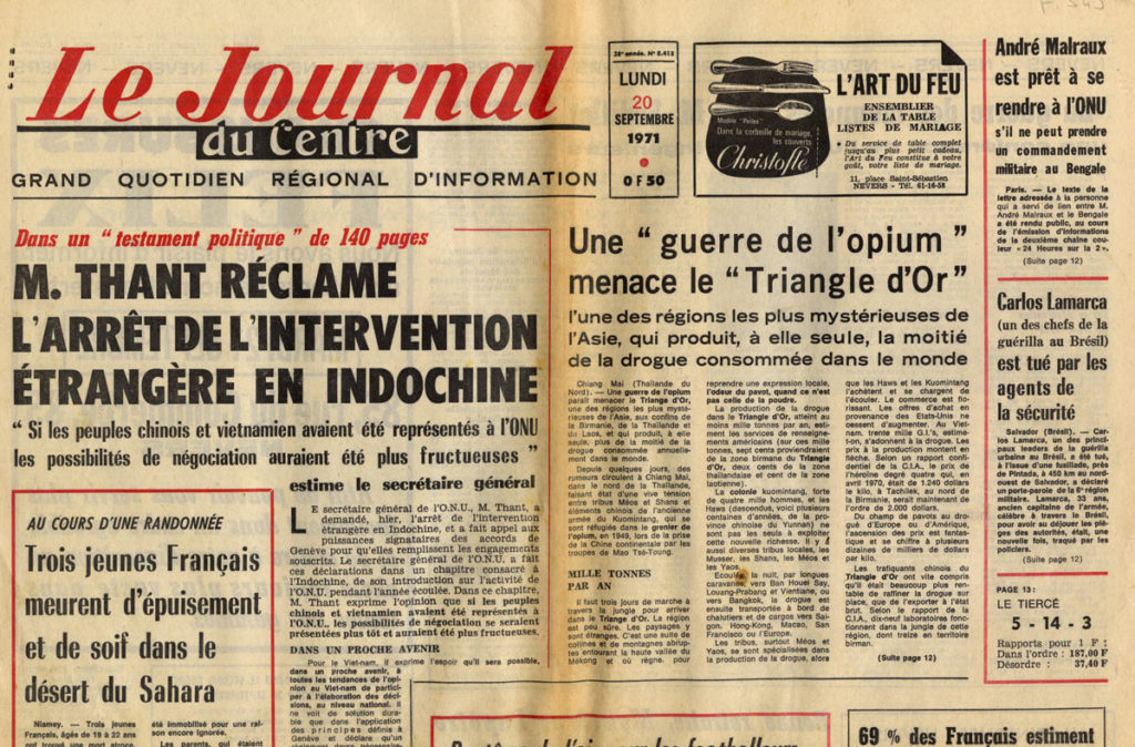 Image of Malraux et le Bangladesh. «Le Journal du Centre», 20 septembre 1971, n° 8413, p. 1 et 12.