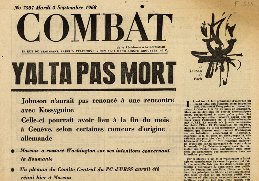 Image of «Combat», 3 septembre 1968, n° 7507, p. 9.  «Malraux remercie Barrault».