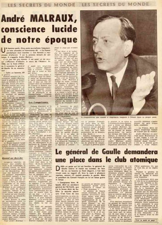 Image of «Détective», 4 juillet 1958, p. 3. «André Malraux, conscience lucide de notre époque»