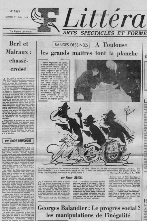 Image of «Le Figaro Littéraire», 1er juin 1974, n° 1463, p. 1. André Brincourt : «Berl et Malraux : chassé-croisé».