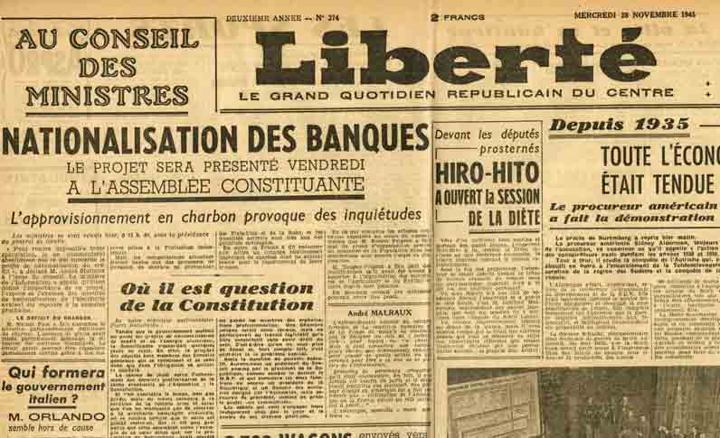 Image of «André Malraux», «Liberté», 28 novembre 1945, p. 1.